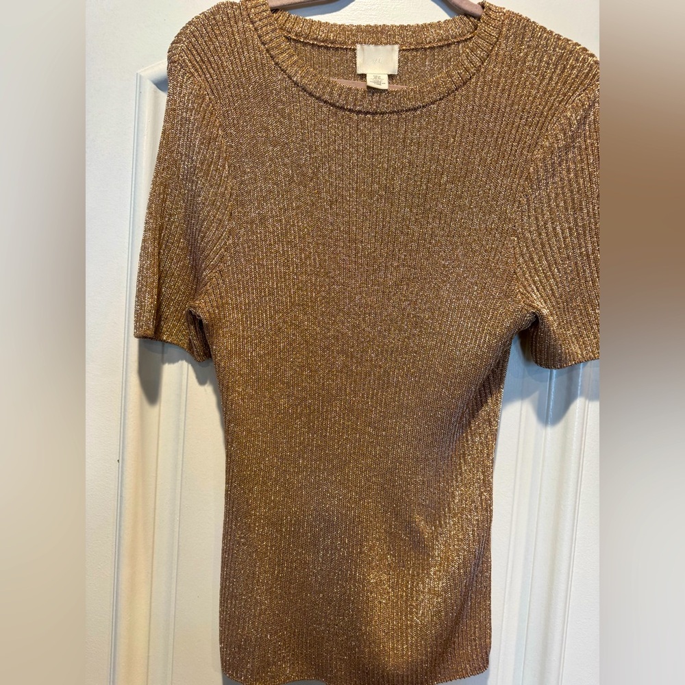 H&M Rib Knit Shimmering Gold Knit Top Size XL